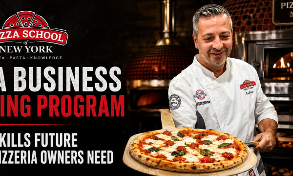 Pizza School of New York instructor presenting a hands-on pizza business training program for future pizzeria owners